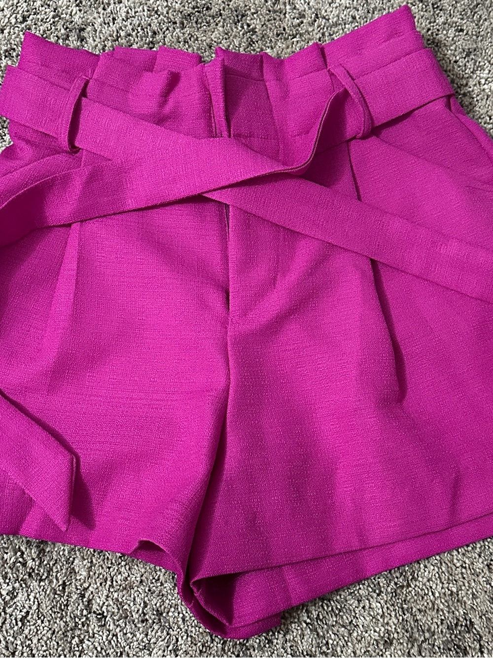 High-Waist Fuchsia Paperbag Shorts